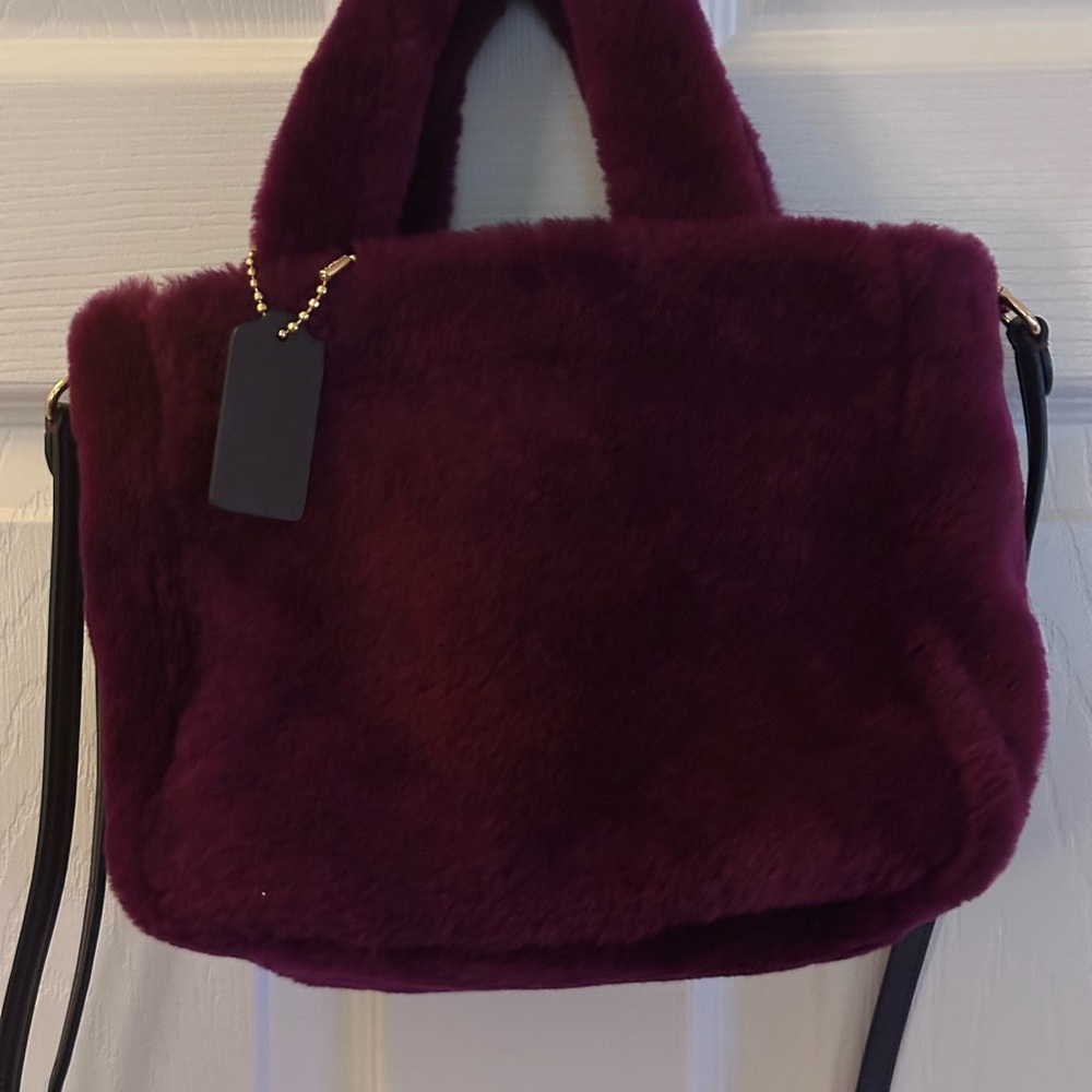 Coach Plush Faux Fur Shoulder Bag - Fuschia
